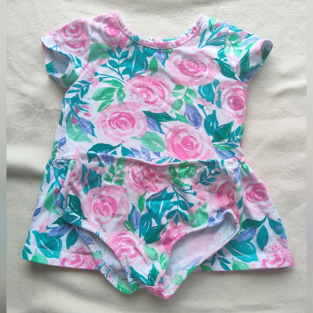 Floral Dress with Diaper Cover Short Sleeve Pastel Size 3-6 Months